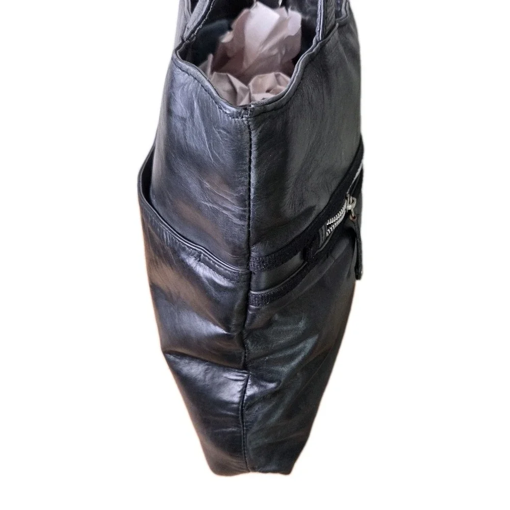 Hidesign Black Leather Tote Bag Shoulder Purse Large Satchel Convertible...